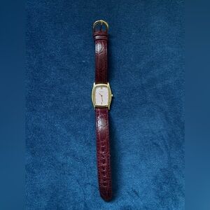 Vintage Yema‎ Women’s Burgundy Leather Strap Tank Watch